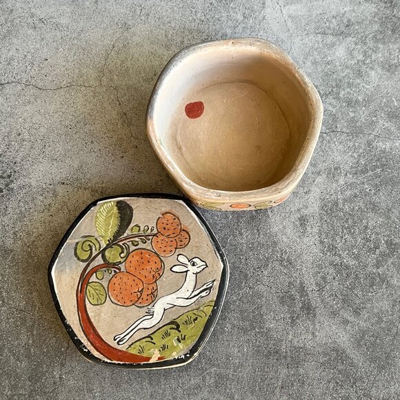 Vintage Hexagon Trinket Box Tonala Signed Galvan Mexico - Picture 5 of 6